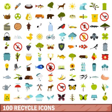 100 geri dönüşüm Icons set, düz stil