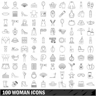 100 kadın Icons set, anahat stili
