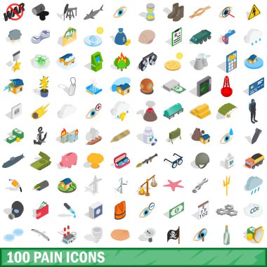 100 ağrı Icons set, izometrik 3d stili