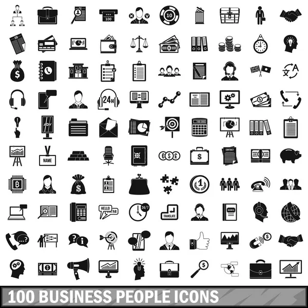 100 business people icons set, simple style — Stock Vector