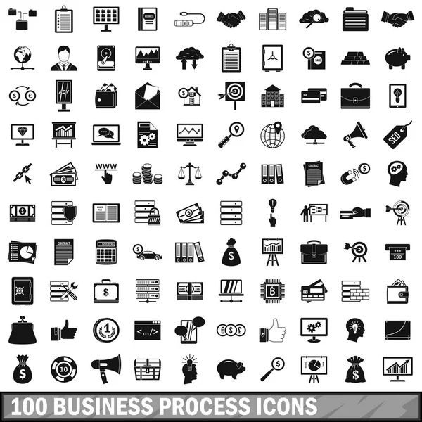 Sada 100 obchodního procesu ikony, jednoduchý styl — Stockový vektor