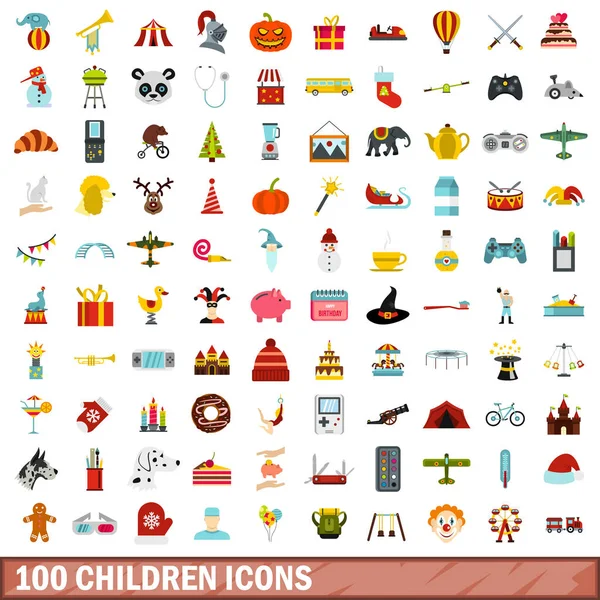 Conjunto de iconos para 100 niños, estilo plano — Archivo Imágenes Vectoriales