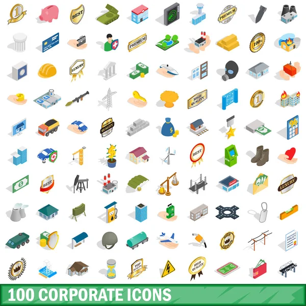Conjunto de 100 iconos corporativos, estilo 3D isométrico — Vector de stock