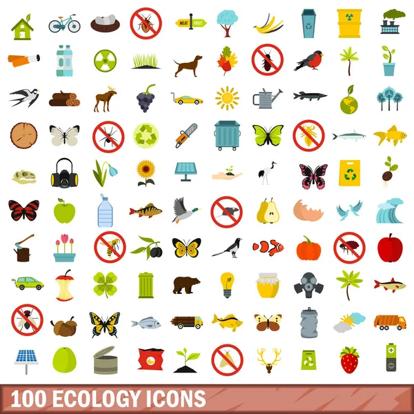 Conjunto de 100 iconos de ecología, estilo plano — Archivo Imágenes Vectoriales