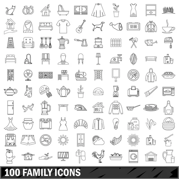 100 Familiensymbole gesetzt, Stil skizziert — Stockvektor