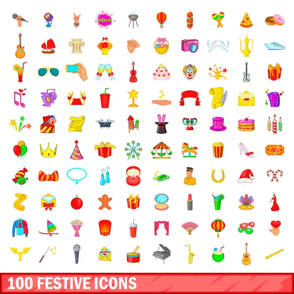 100 conjunto de iconos festivos, estilo de dibujos animados — Vector de stock