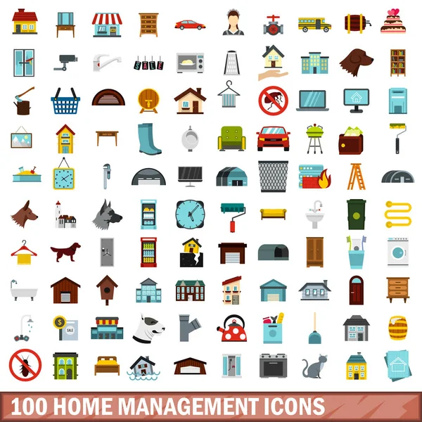 100 conjunto de ícones de gerenciamento de casa, estilo plano — Vetor de Stock