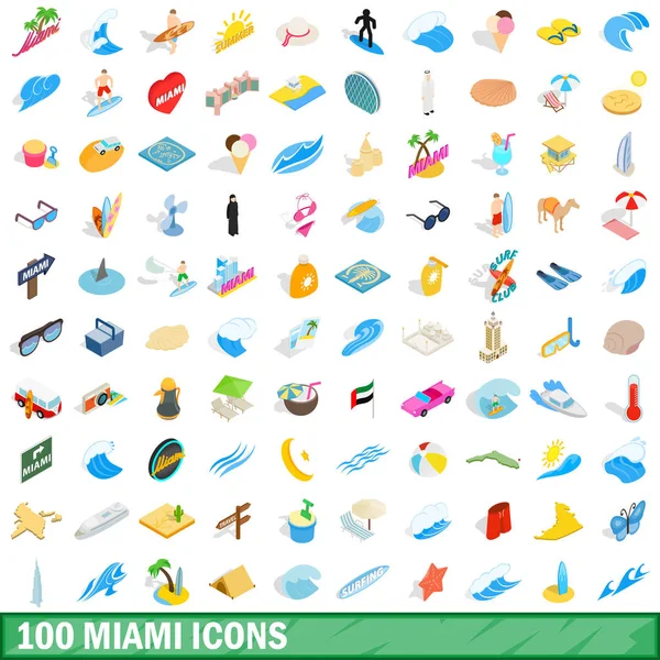100 迈阿密图标集、 等距 3d 风格 — 图库矢量图片