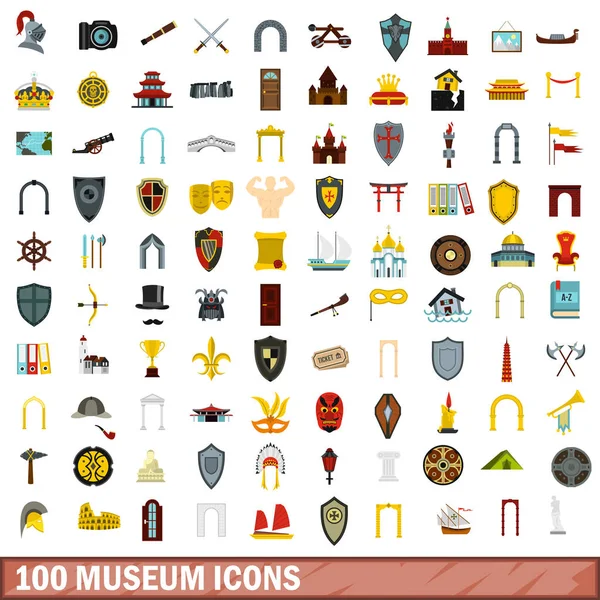 Conjunto de 100 iconos de museo, estilo plano — Vector de stock