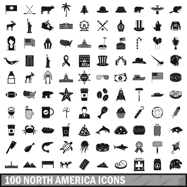 100 Kuzey Amerika Icons set, basit tarzı