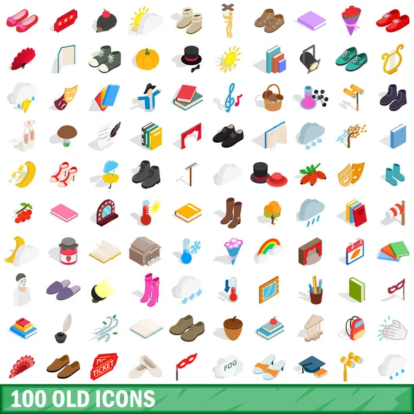 100 iconos antiguos, estilo isométrico 3d — Vector de stock