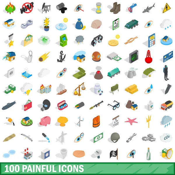 100 acı Icons set, izometrik 3d stili