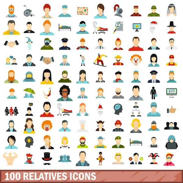 100 relatives icons set, flat style — Stock Vector