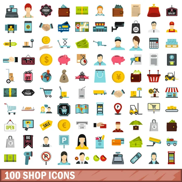 100 winkel iconen instellen, vlakke stijl — Stockvector