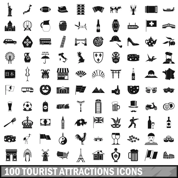 100 turistik cazibe merkezlerine Icons set, basit tarzı