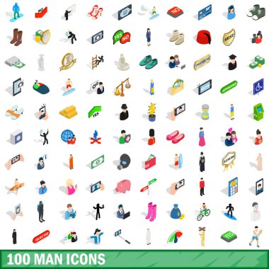 100 adam Icons set, izometrik 3d stili