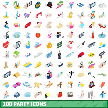 100 parti Icons set, izometrik 3d stili