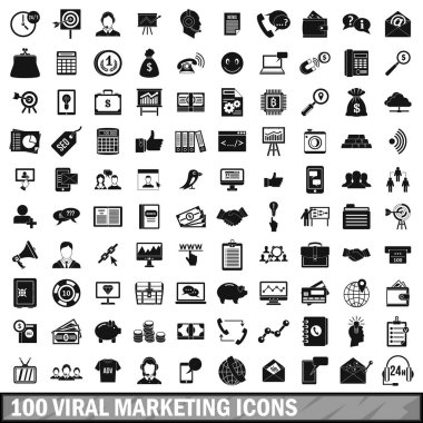 100 viral pazarlama Icons set, basit tarzı