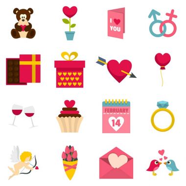 Düz stil Saint Valentine Icons set