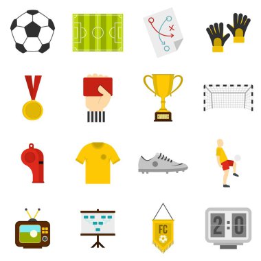 Düz stil futbol futbol Icons set