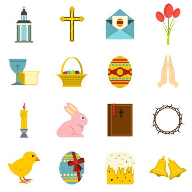 Düz stil Paskalya öğeleri Icons set