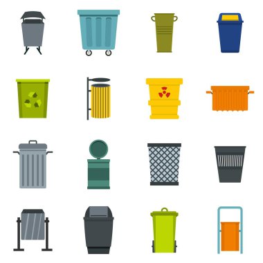 Düz stil Çöp konteyner Icons set