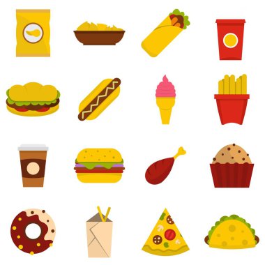 Düz stil Fast food Icons set