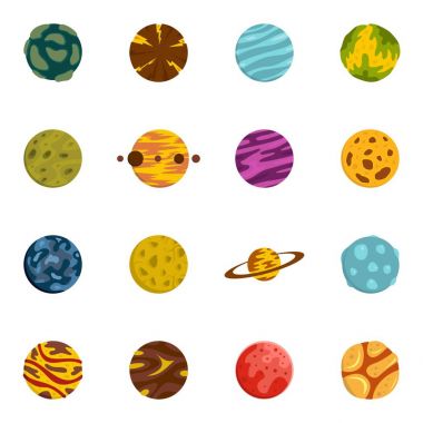 Düz stil fantastik gezegenler Icons set