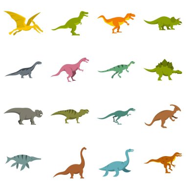 Düz stil dinozor Icons set
