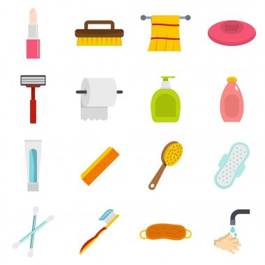 Hijyen araçları Icons set düz tarzı