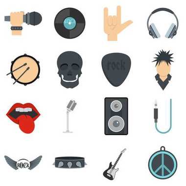 Düz tarzı rock müzik Icons set