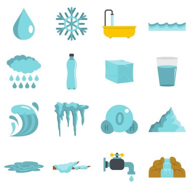 Düz stil su Icons set