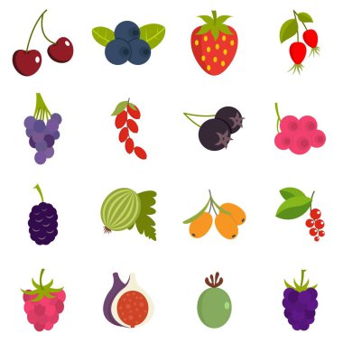 Düz stil çilek Icons set