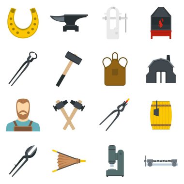 Düz stil demirci Icons set