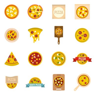 Düz tarzı pizza Icons set