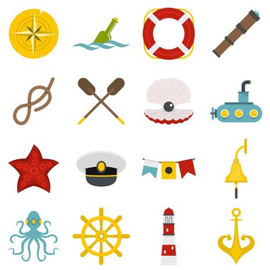 Düz stil deniz Icons set