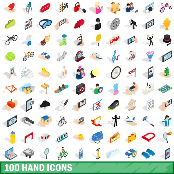 Conjunto de 100 iconos de mano, estilo isométrico 3d — Vector de stock