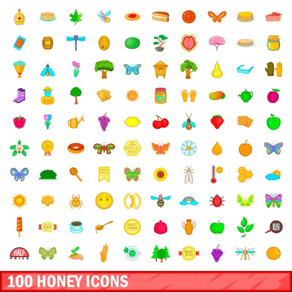100 медових іконок, мультиплікаційний стиль — стоковий вектор