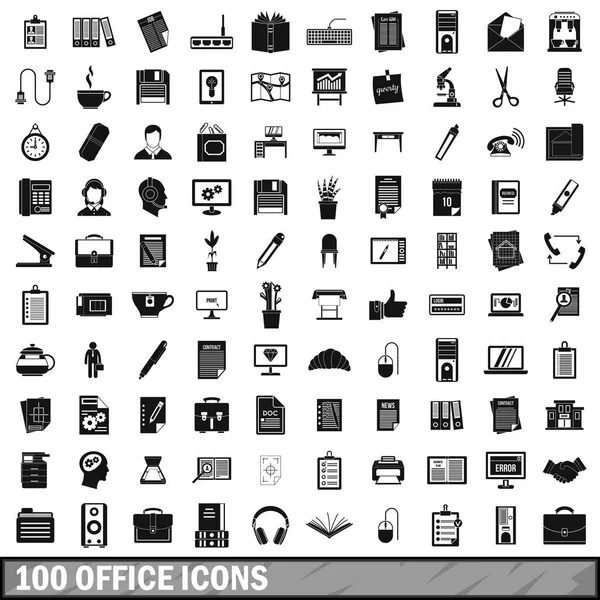 100 iconos de oficina conjunto, estilo simple — Vector de stock