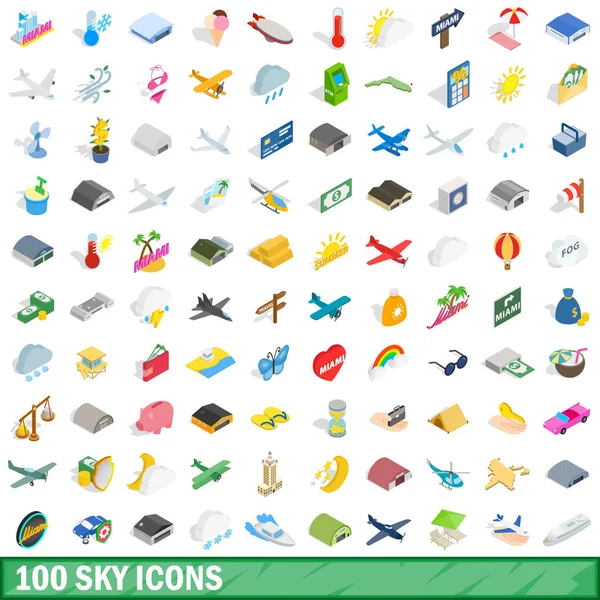 100 conjunto de ícones do céu, estilo 3D isométrico — Vetor de Stock