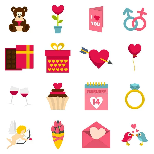 Saint Valentine icons set in flat style — Stock Vector