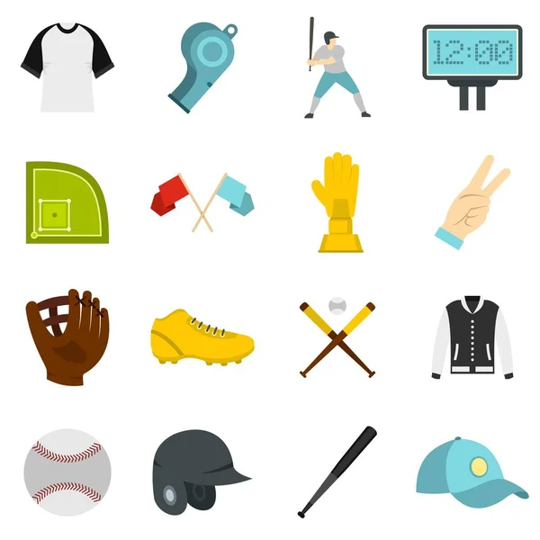 Düz stil beyzbol Icons set — Stok Vektör