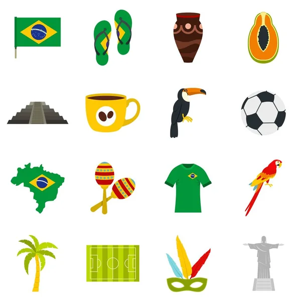 Brasilianische Reisesymbole im flachen Stil — Stockvektor