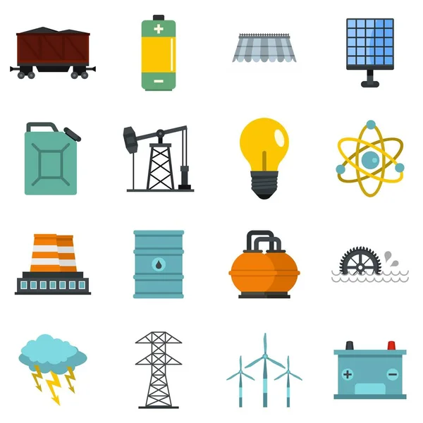 Energiebronnen items pictogrammen instellen in vlakke stijl — Stockvector