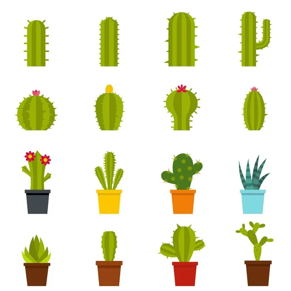 Diferentes iconos de cactus establecidos en estilo plano — Vector de stock