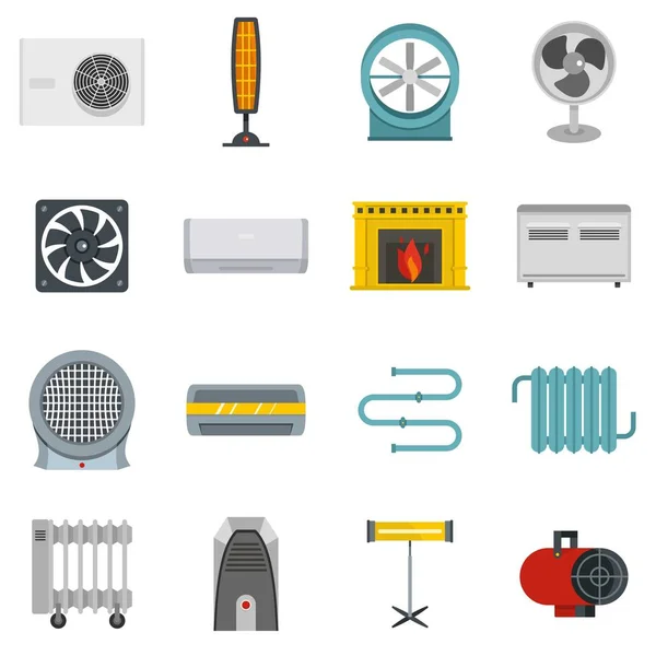 Heating cooling air icons set in flat style — Stock Vector