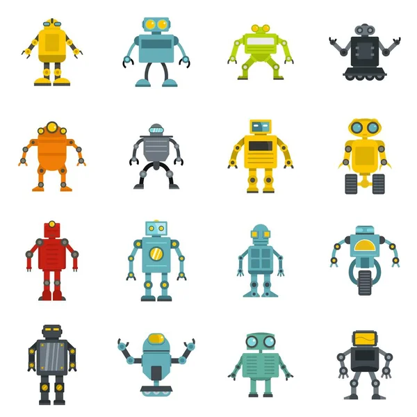 Iconos Robot establecidos en estilo plano — Vector de stock