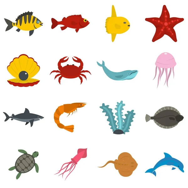 Icone animali marini in stile piatto — Vettoriale Stock