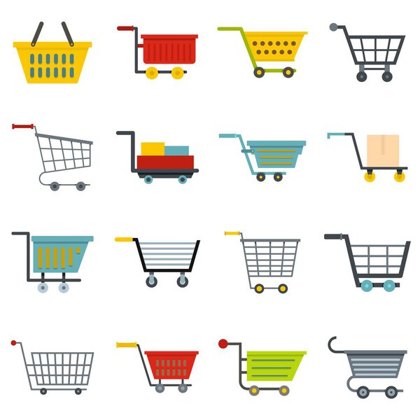Shopping cart icons set in flat style