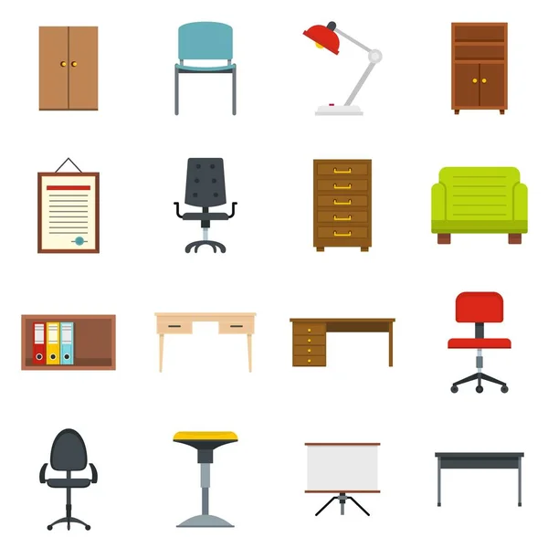 Iconos de muebles de oficina en estilo plano — Vector de stock